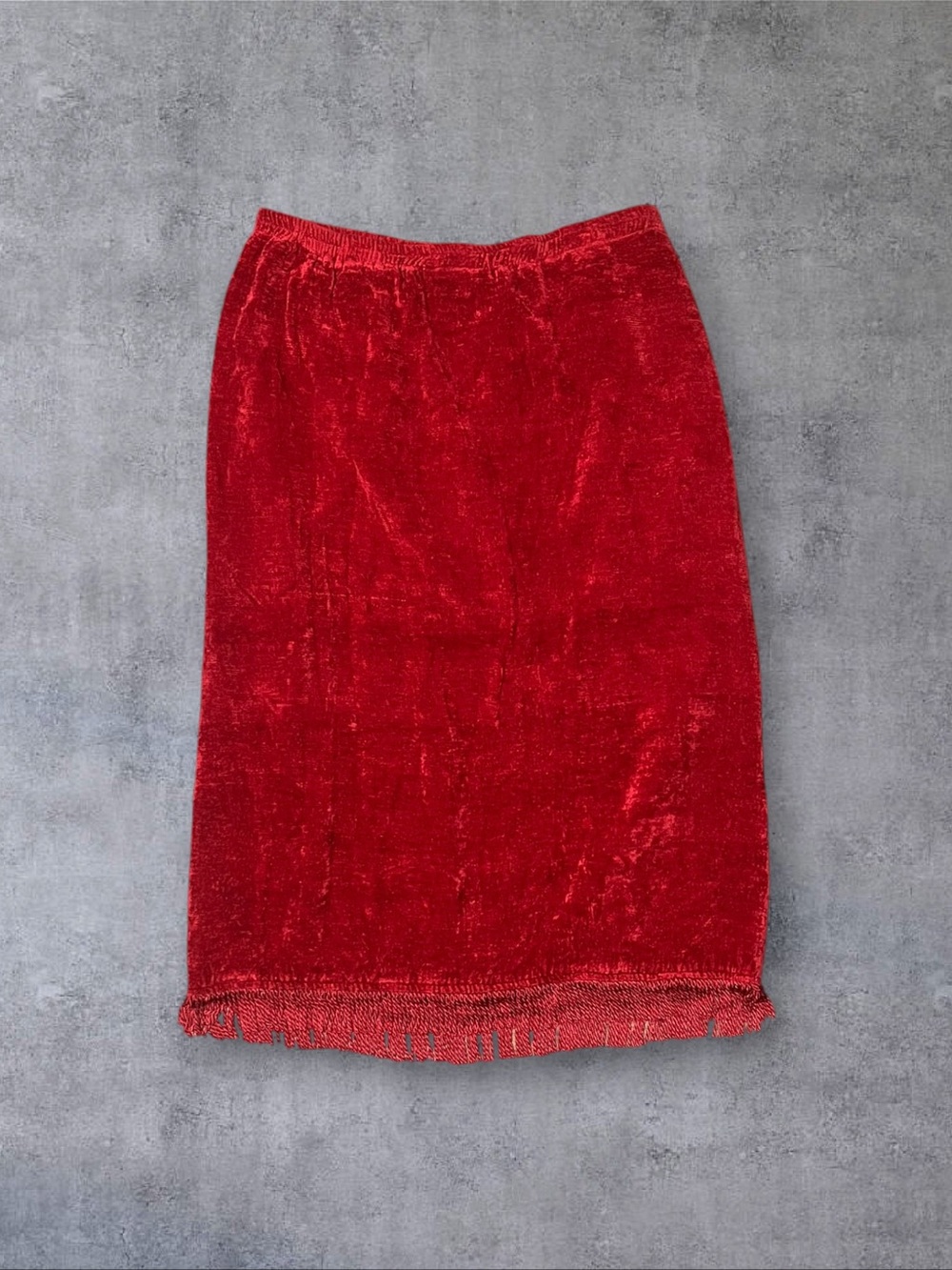 Vintage Maggie Barnes Red Maxi Length Fringe Detail Skirt